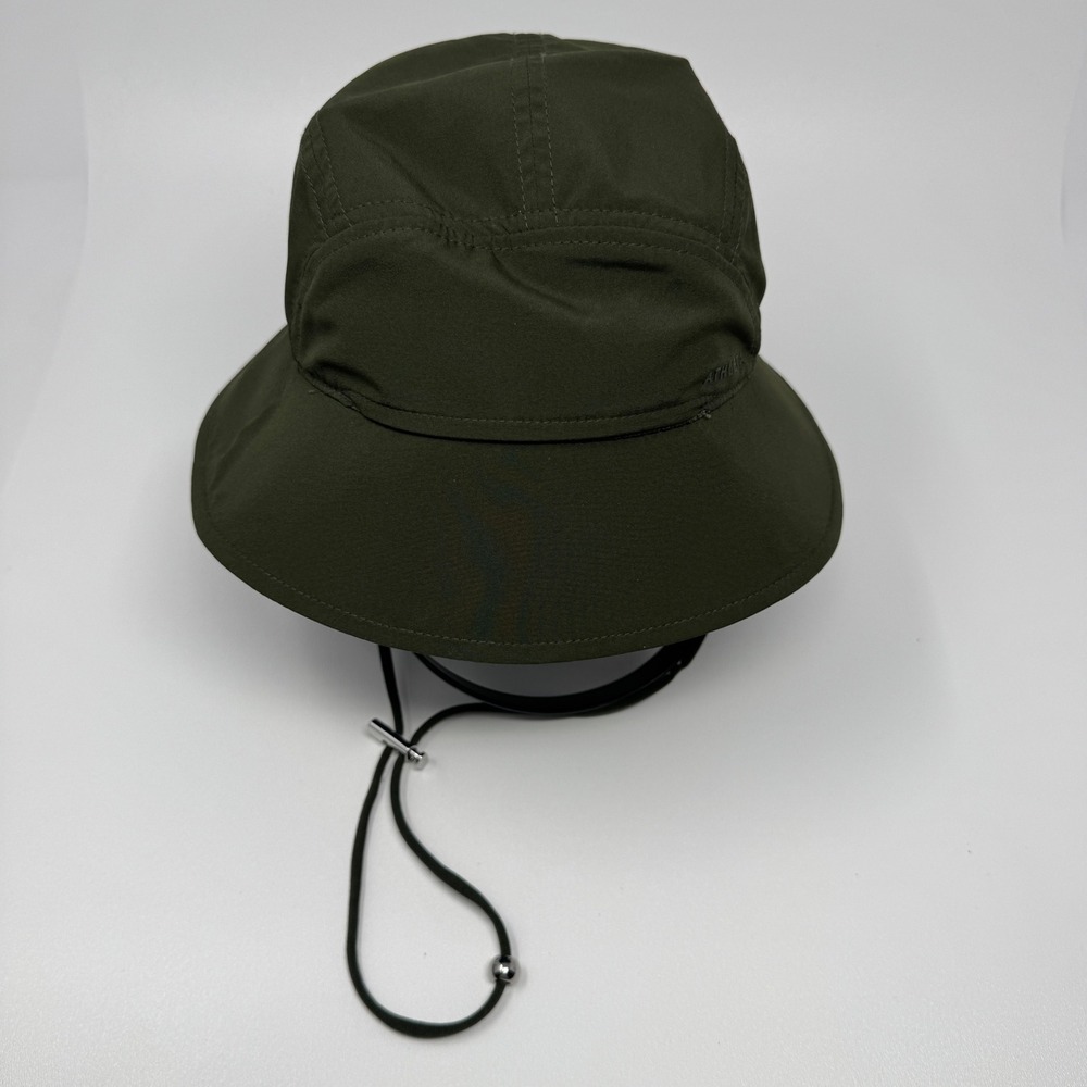 Athleta Olive Green Bucket Hat S/M Adjustable Chin Strap Mesh Lining Sun Hat